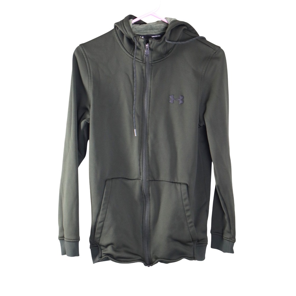 Under Armour Men ColdGear Olive Green Full Zip Hoodie Fleece Lined SM